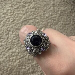Vintage Dark Purple Crystal Statement Ring